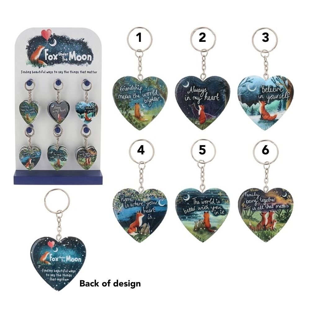 Fox Under the Moon 36cm Heart Keyring - (Choice of 6) - Old Railway Line Garden Centre