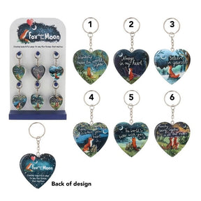 Fox Under the Moon 36cm Heart Keyring - (Choice of 6) - Old Railway Line Garden Centre
