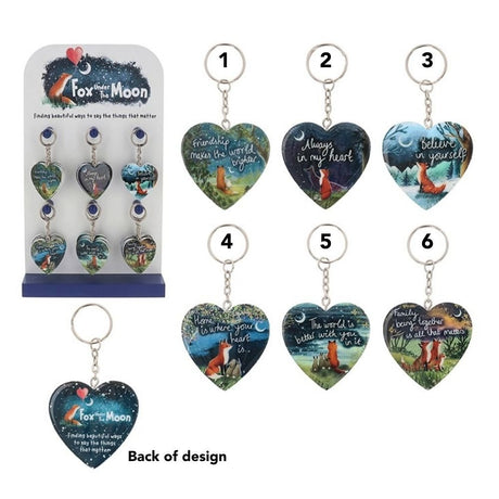 Fox Under the Moon 36cm Heart Keyring - (Choice of 6) - Old Railway Line Garden Centre