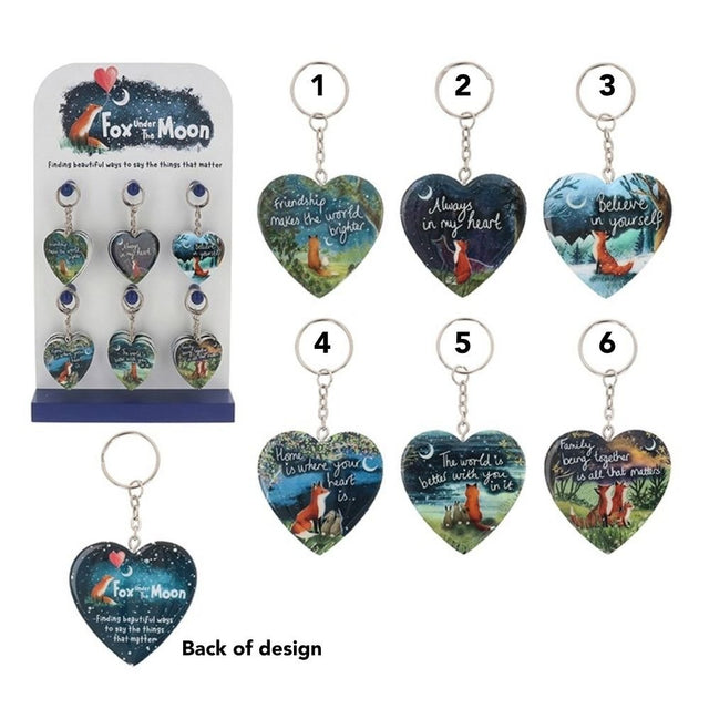 Fox Under the Moon 36cm Heart Keyring - (Choice of 6) - Old Railway Line Garden Centre