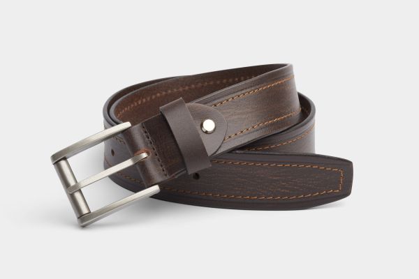 Charles Smith 38mm Brown Stitched Casual Leather Belt - 34" - 30027BN34