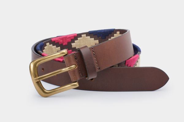 Ibex England 35mm Pink/Navy Polo Belt - L - 30032L