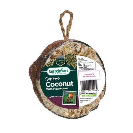 Gardman Supreme Coconut Feeder with Mealworms - Old Railway Line Garden Centre