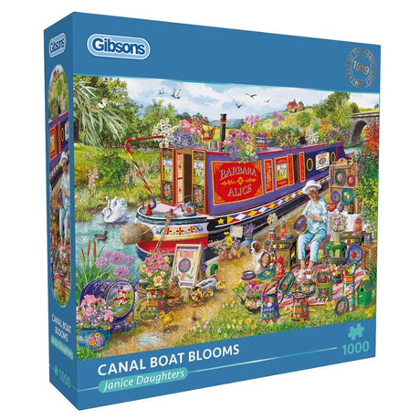Gibsons Games Canal Boat Blooms 1000 Piece Jigsaw Puzzle - Old Railway Line Garden Centre