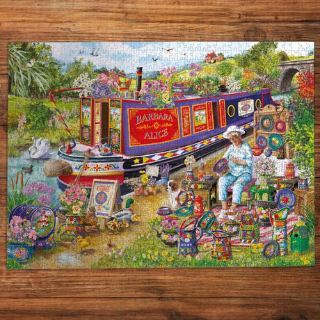 Gibsons Games Canal Boat Blooms 1000 Piece Jigsaw Puzzle - Old Railway Line Garden Centre