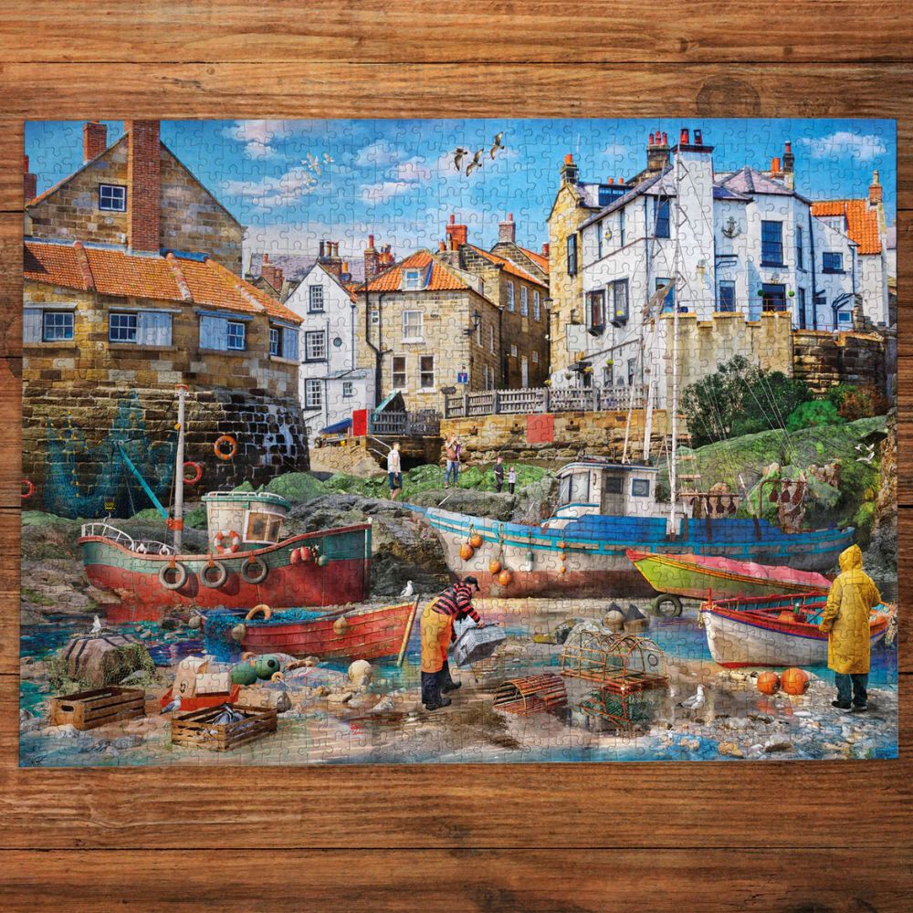 Gibsons Games Fishermen At Robin Hood's Bay 1000 Piece Jigsaw Puzzle - Old Railway Line Garden Centre