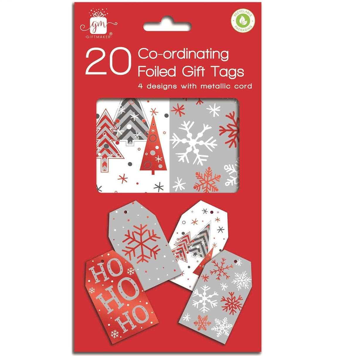 Gift Maker 20 Red White & Silver Gift Tags