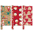 Set of Christmas-themed gift wrap with various patterns on a white background.