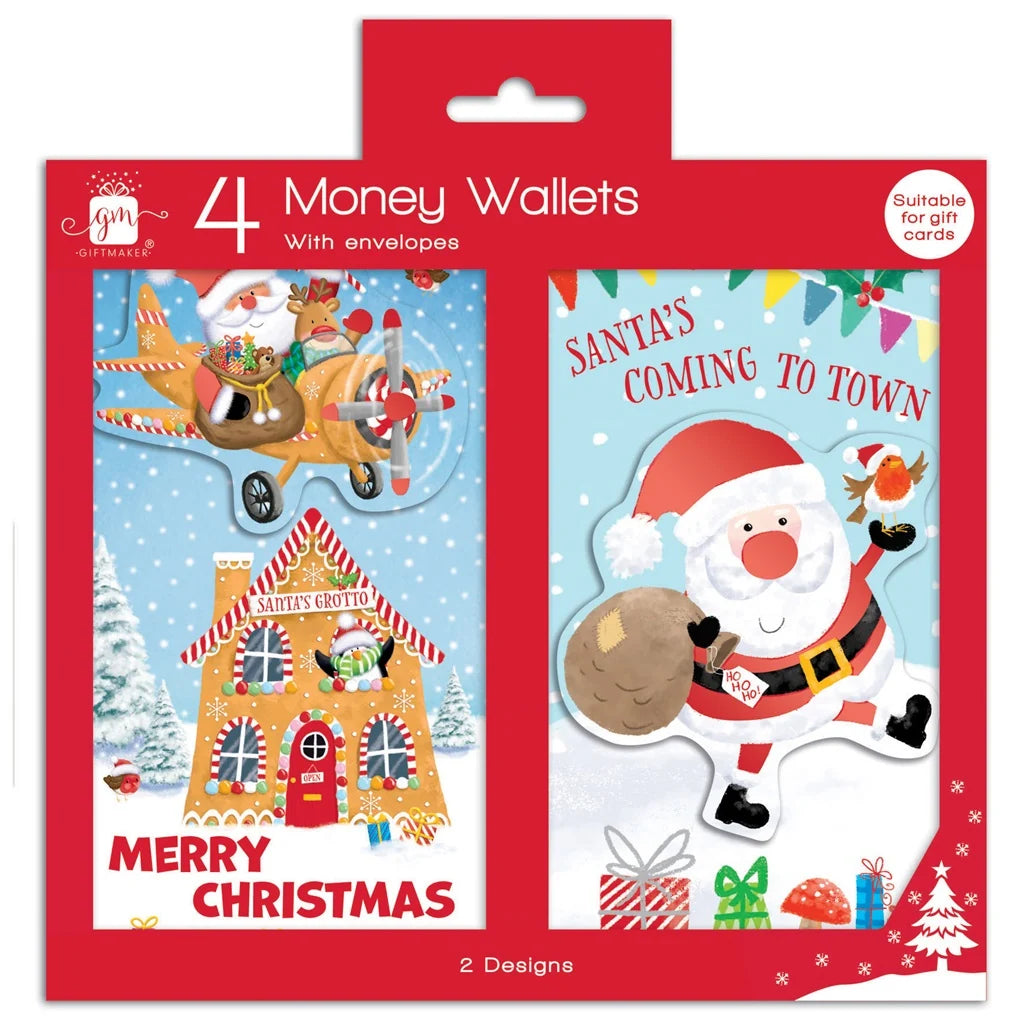 Giftmaker Cute Santa Christmas Money Wallets - 2 Designs - Pack of 4
