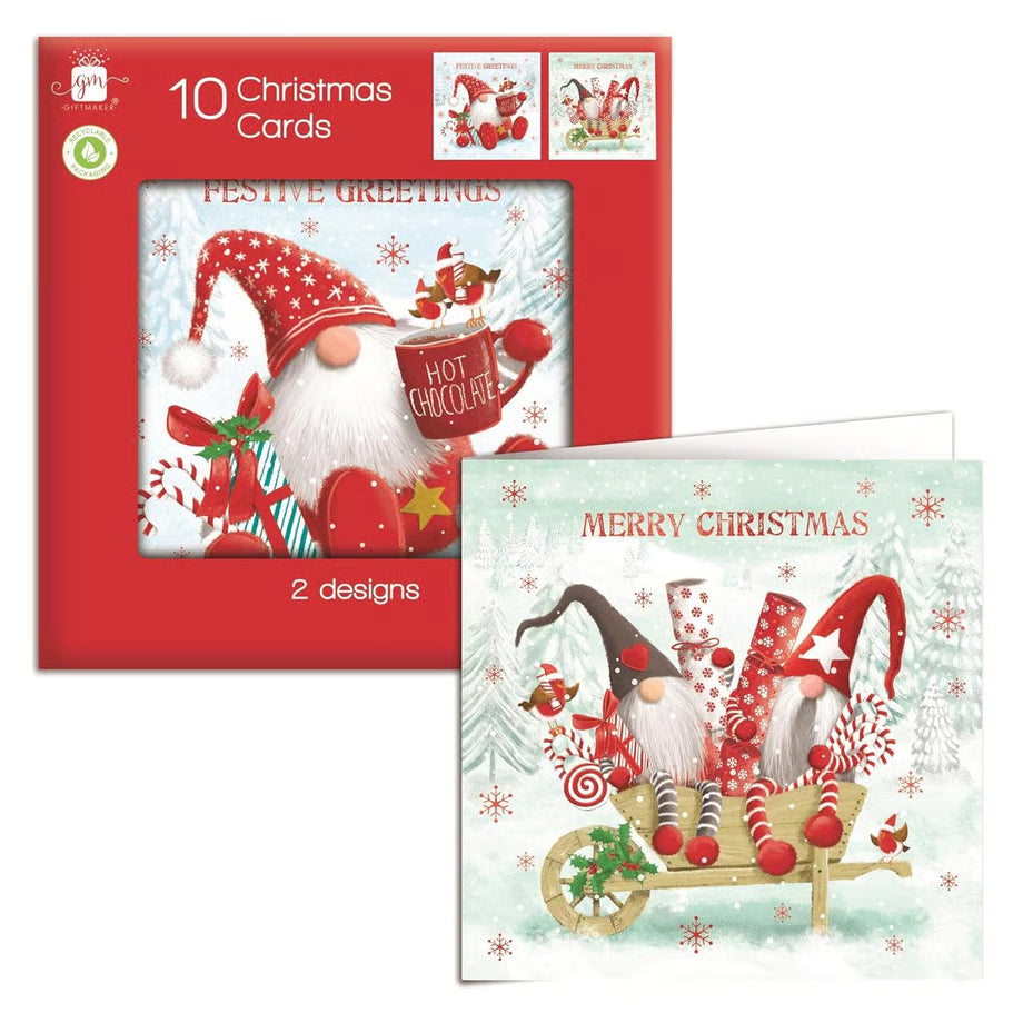 Giftmaker Gonks Sleigh/Snowman Christmas Cards - 2 Designs - Pack of 10