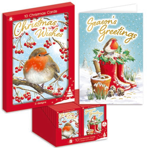Giftmaker Portrait Robin Christmas Cards - 2 Designs - Pack of 10