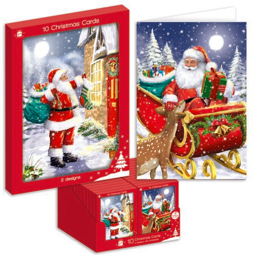Giftmaker Portrait Santa Christmas Cards - 2 Designs - Pack of 10