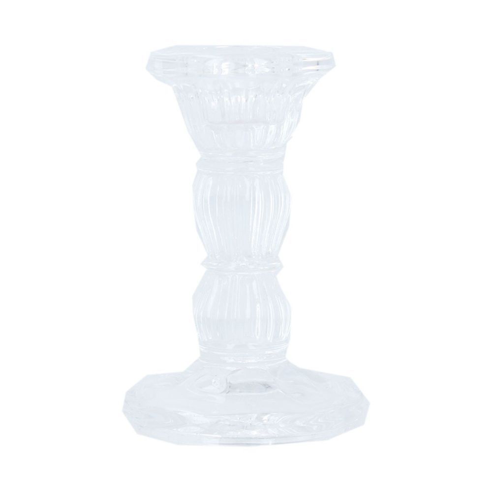 Gisela Graham 10cm Clear Moulded Glass Candlestick Holder