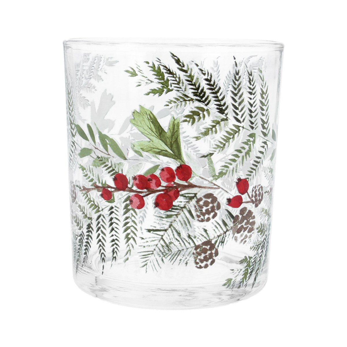Gisela Graham 10cm Fir & Red Berries Glass Nite Light Pot