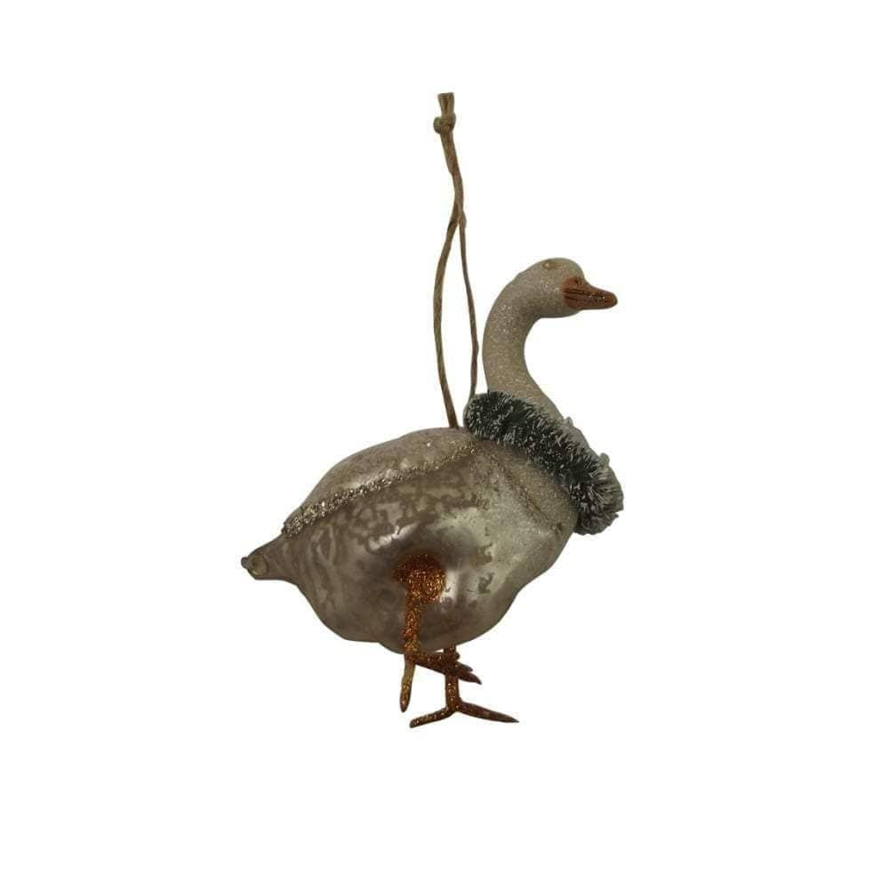 Gisela Graham 10cm Painted Glass Goose Hanging Decoration - Gold