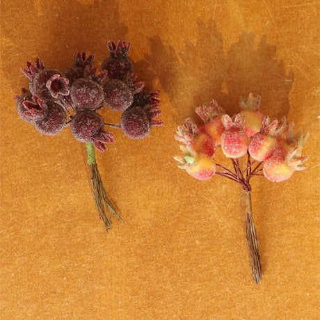 Gisela Graham 10cm Red & Orange Frosted Rosehip Pick (Choice of 2)