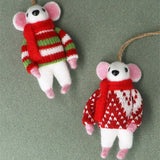 Gisela Graham 10cm Wool Mouse in Jumper Decoration - White - (Choice of 2)