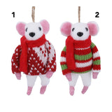 Gisela Graham 10cm Wool Mouse in Jumper Decoration - White - (Choice of 2)
