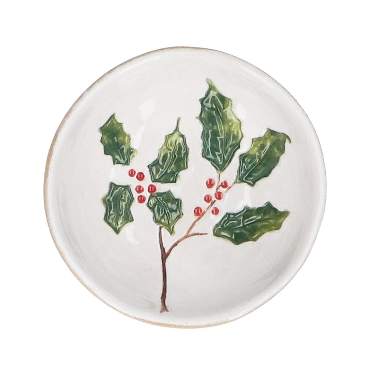 Gisela Graham 11cm Holly & Red Berries Stoneware Round Bowl
