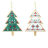 Gisela Graham 11cm Tin Alpine Xmas Tree Decoration - Green/White - (Choice of 2)