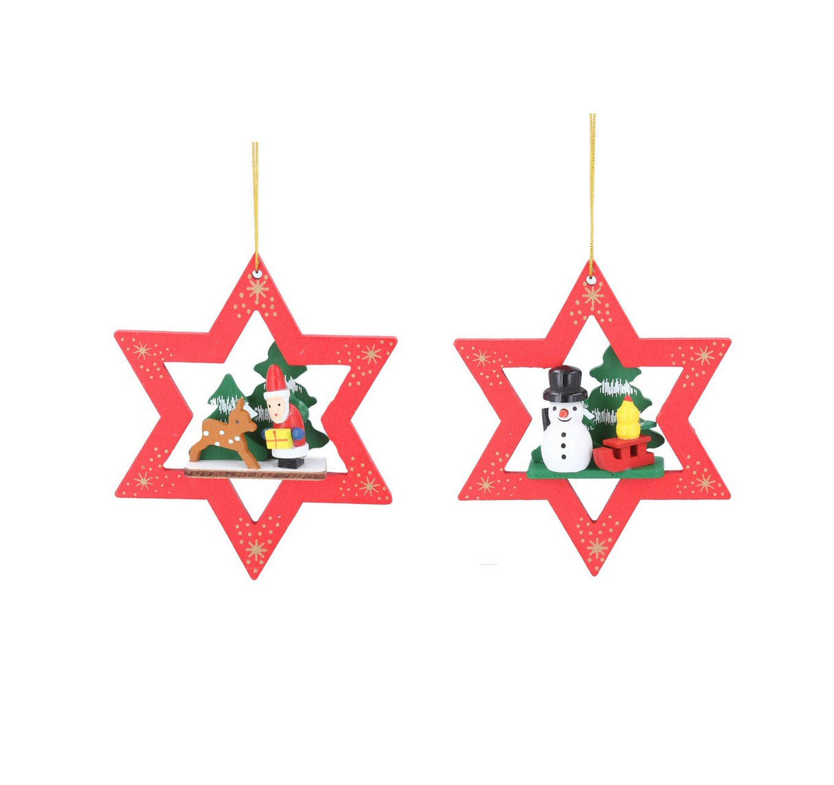 Gisela Graham 11cm Wooden Christmas Star Hanging Decoration - (Choice of 2)
