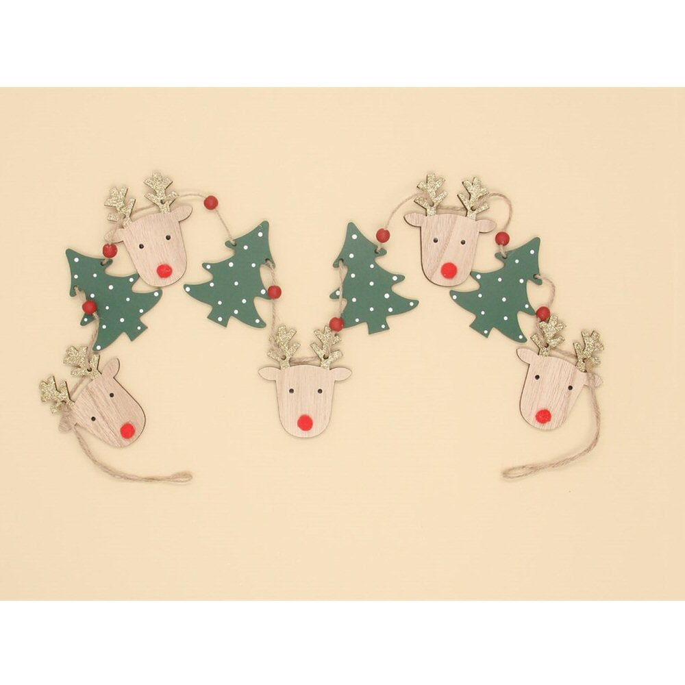 Gisela Graham 123cm Wooden Reindeer & Tree Garland