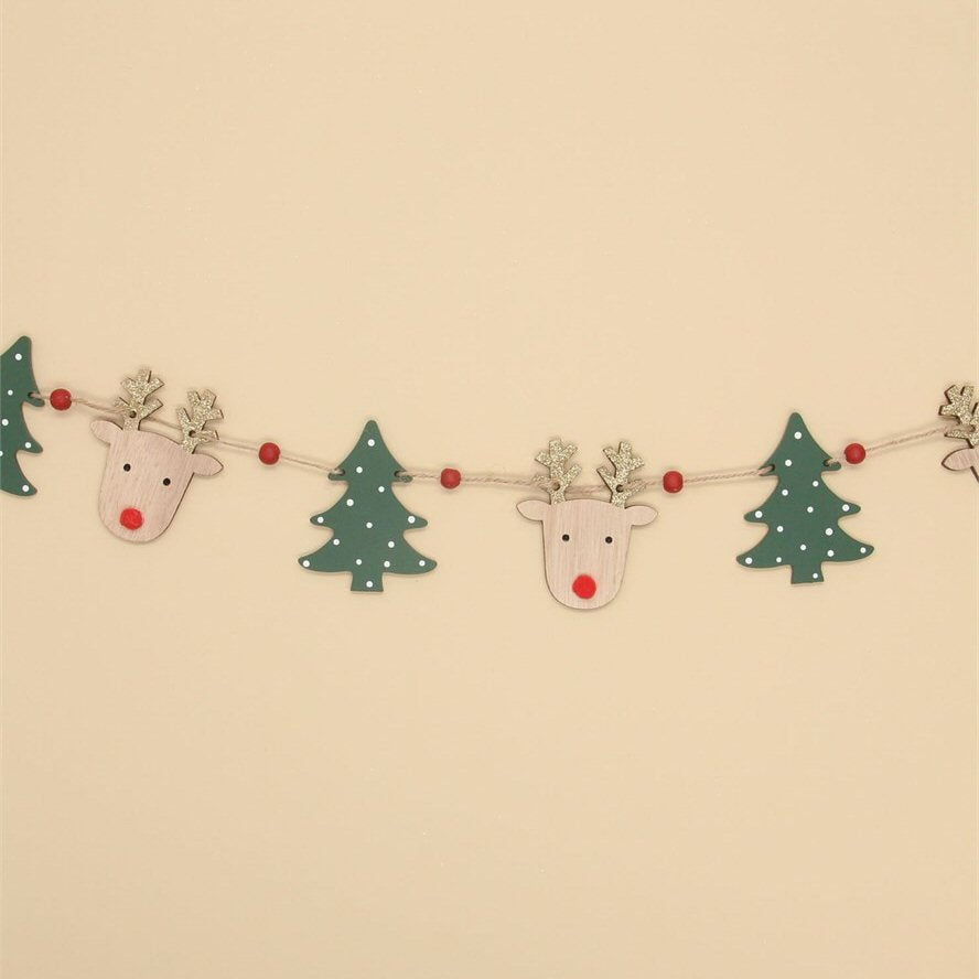 Gisela Graham 123cm Wooden Reindeer & Tree Garland