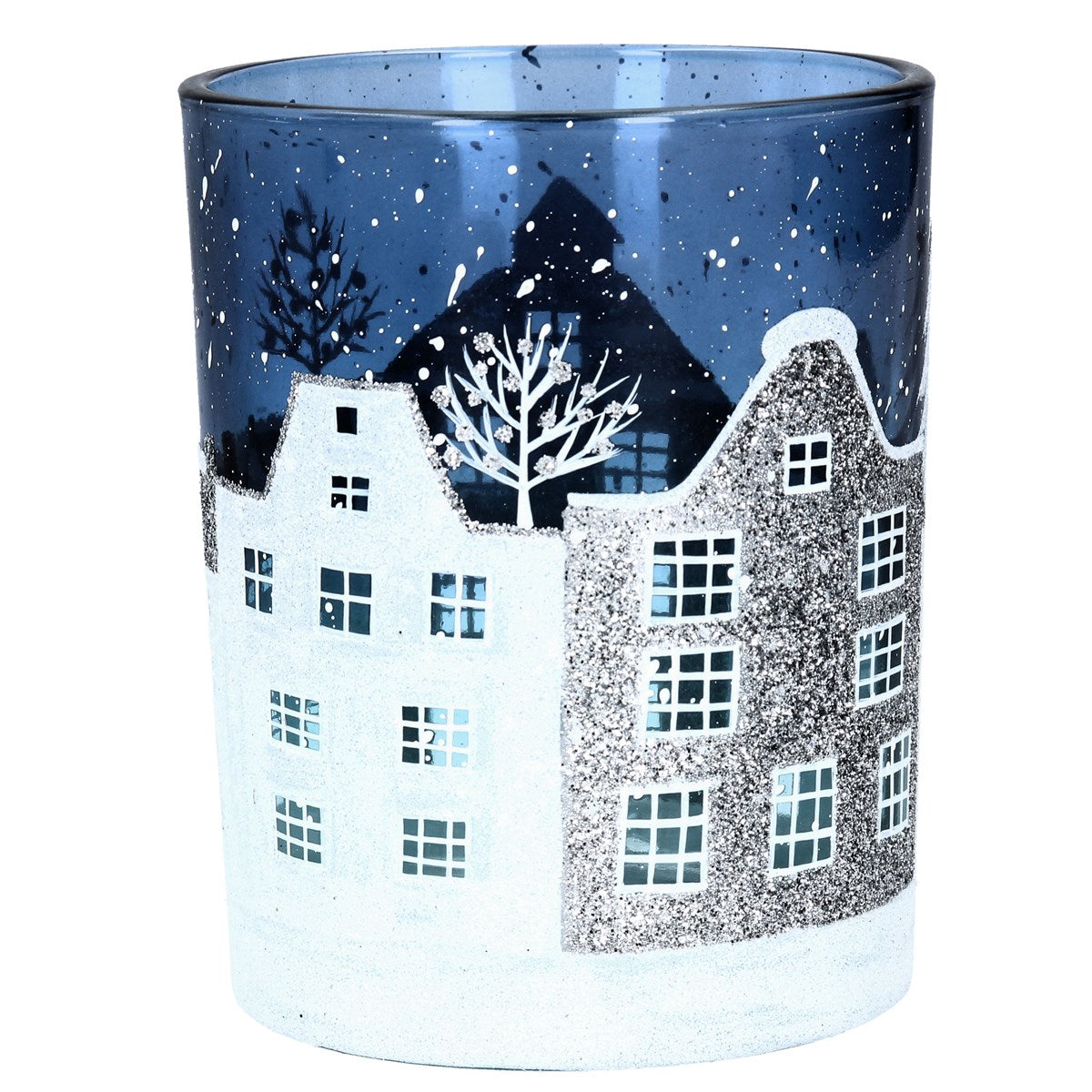 Gisela Graham 12cm Blue & White Glass Tealight Holder