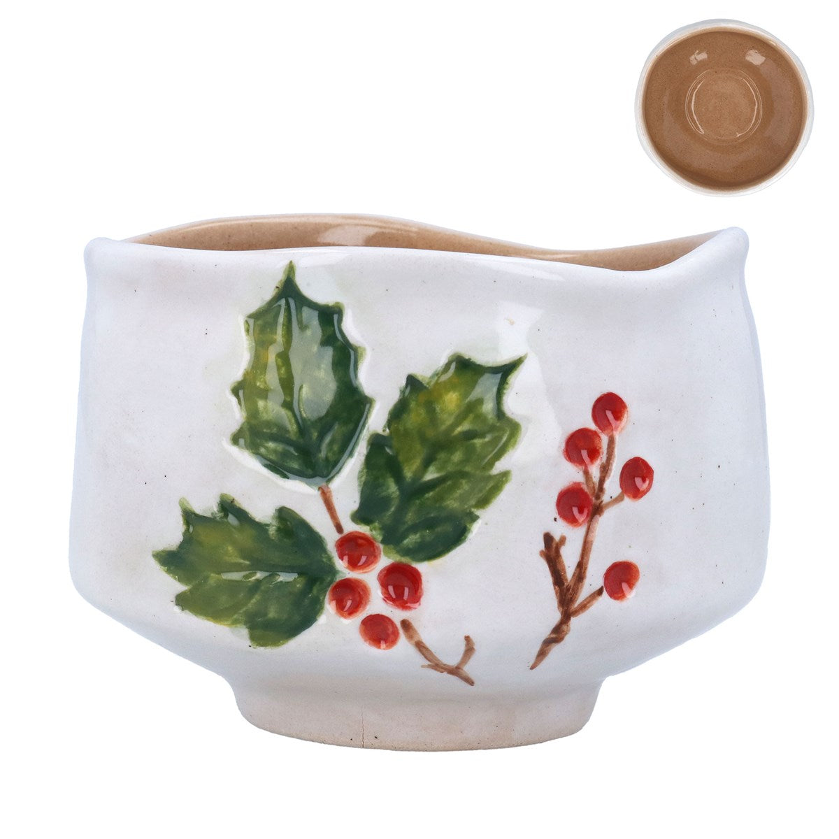 Gisela Graham 12cm Holly & Red Berries Stoneware Bowl