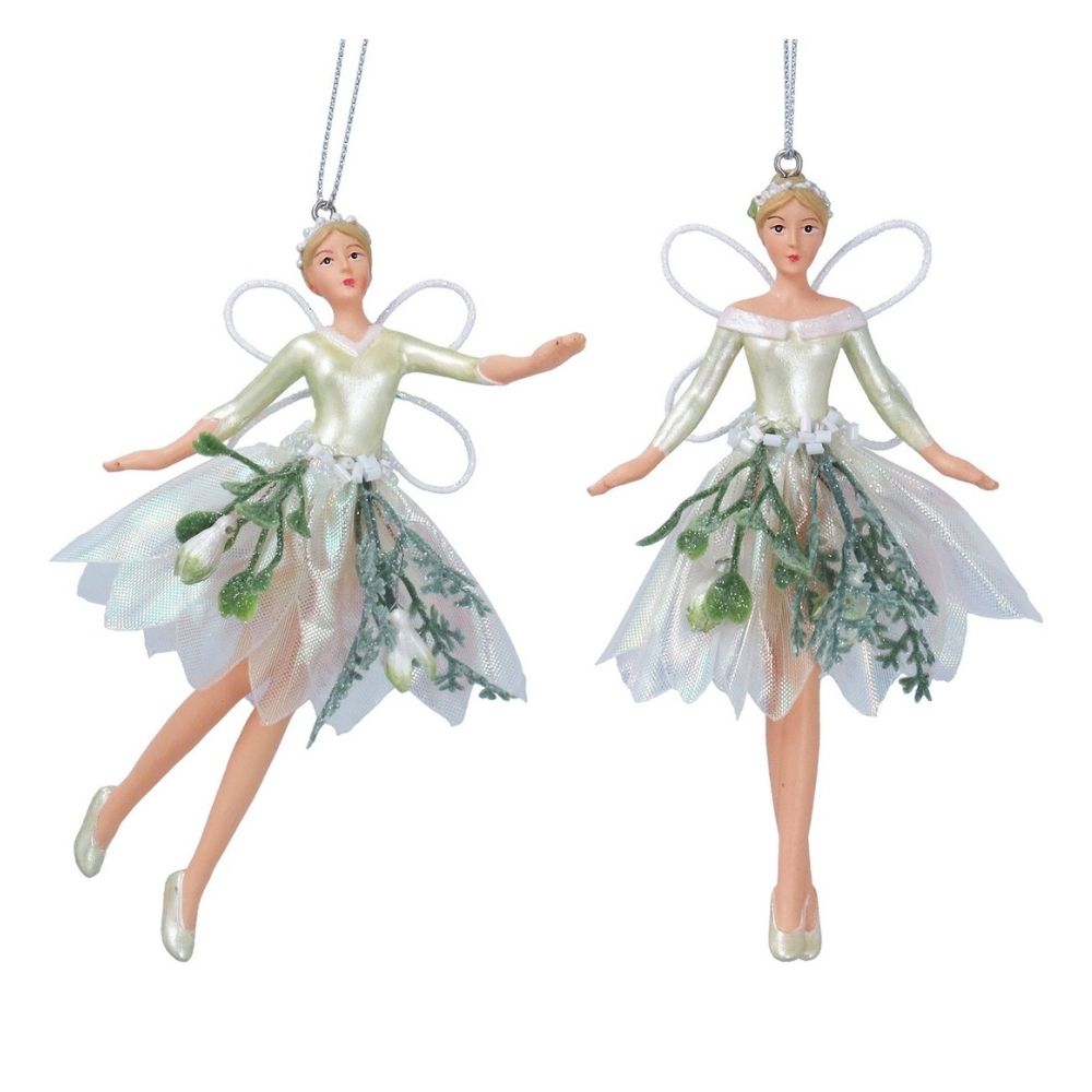 Gisela Graham 12cm Resin Snowdrop Fairies Hanging Decorations - (Choice of 2)
