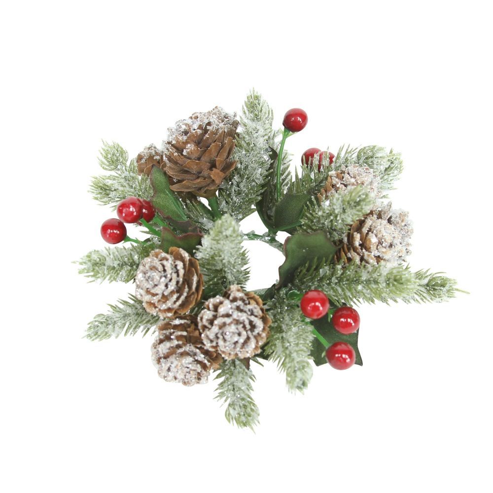 Gisela Graham 12cm Snowy Cone & Berry Wreath Candle Ring