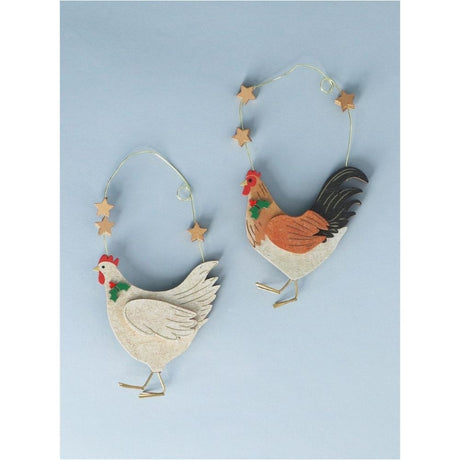 Gisela Graham 12cm Wooden Chicken Hanging Decorations - (Choice of 2)