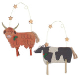 Gisela Graham 12cm Wooden Cows Hanging Decoration - (Choice of 2)