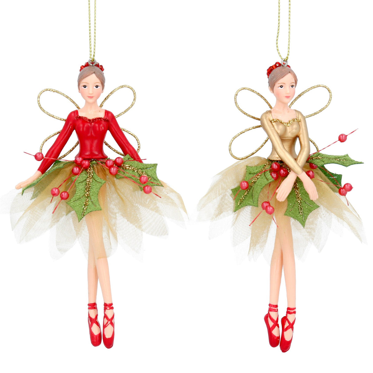 Gisela Graham 13cm Holly Fairy - Red/Gold - (Choice of 2)