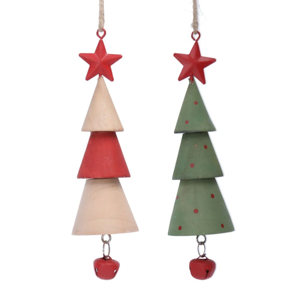Gisela Graham 14cm Tiered Wood Christmas Tree Bell Decoration (Choice of 2)