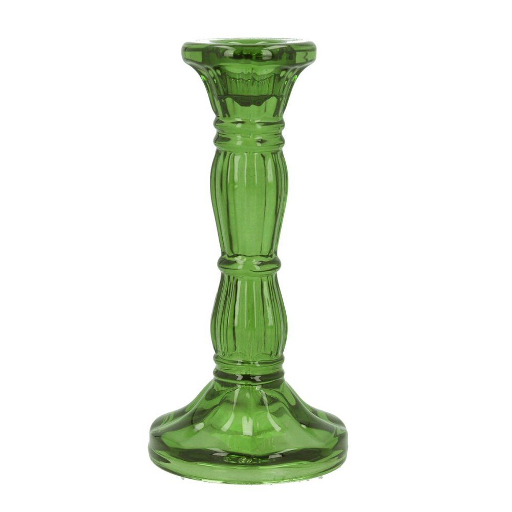 Gisela Graham 15cm Green Glass Moulded Candlestick