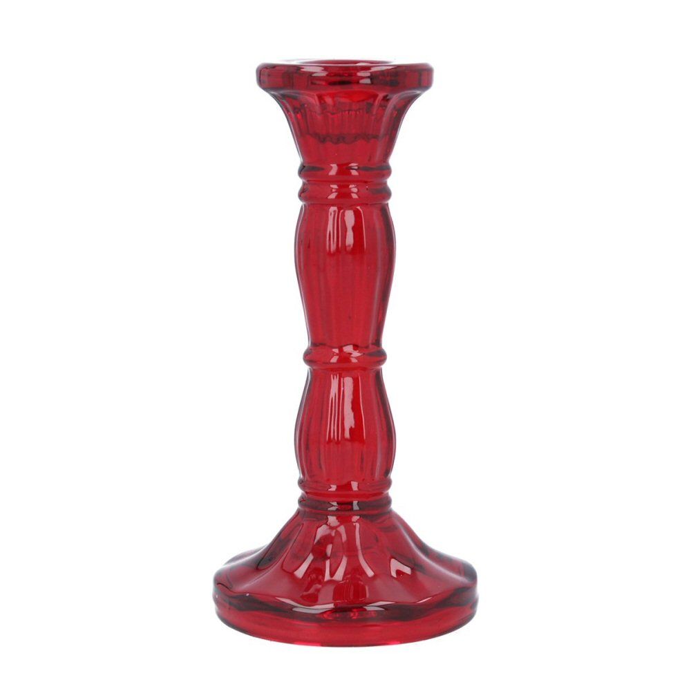 Gisela Graham 15cm Red Glass Moulded Candlestick