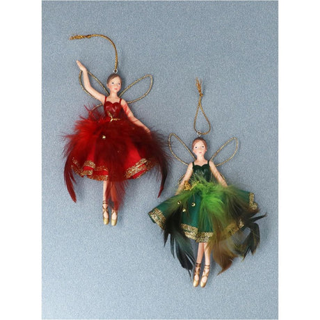 Gisela Graham 16cm Feather Fairies - Red/Green - (Choice of 2)