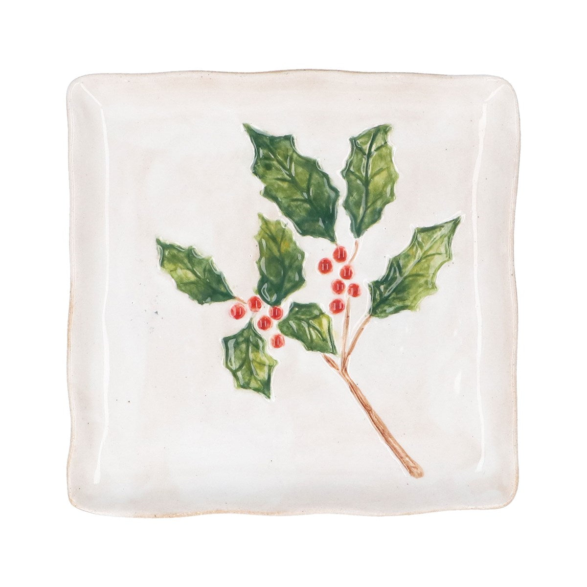 Gisela Graham 16cm Holly & Berries Stoneware Square Plate