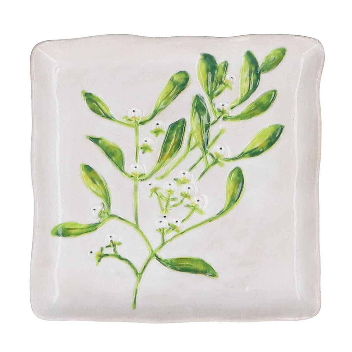Gisela Graham 16cm Mistletoe Stoneware Square Plate