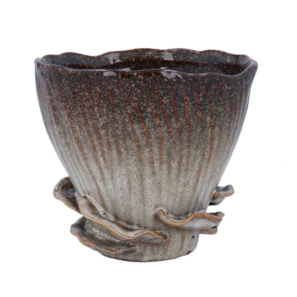 Gisela Graham 16cm Mushroom Brown Stoneware Pot