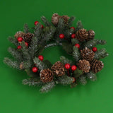 Gisela Graham 17cm Frosted Pinecone & Red Berry Candle Ring