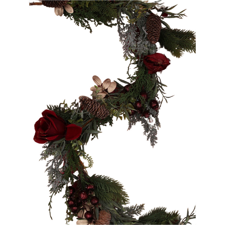 Gisela Graham 180cm Mixed Green Leaf & Red Rose Garland