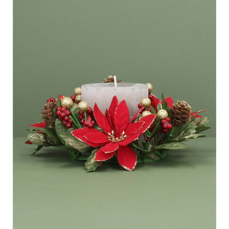 Gisela Graham 18cm Large Poinsettia, Leaf & Berry Candle Ring
