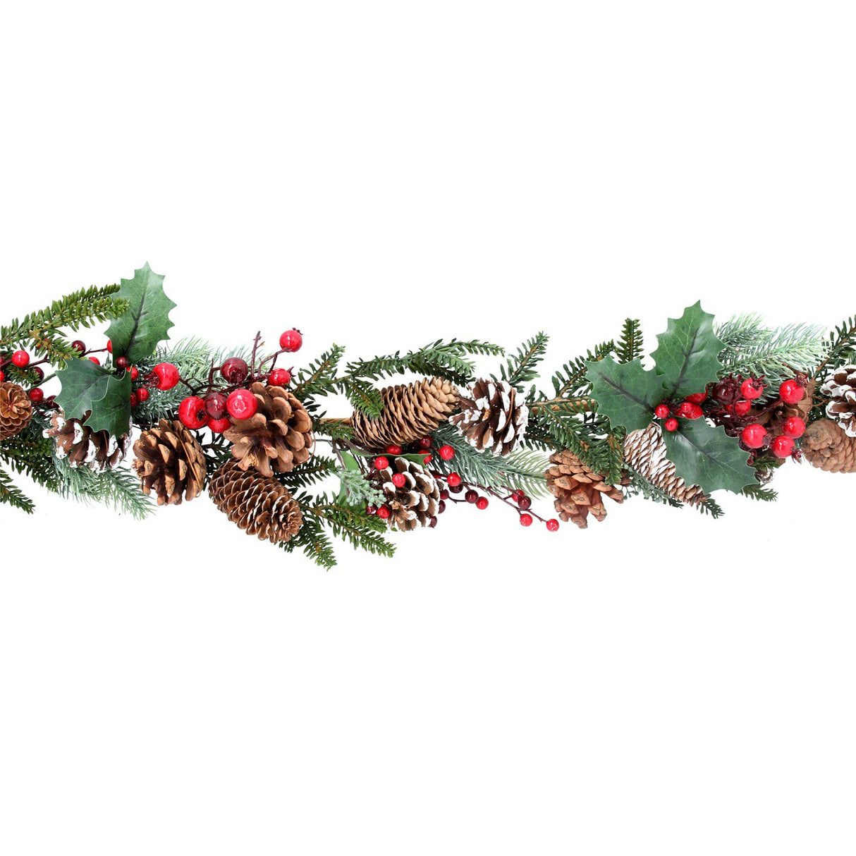 Gisela Graham 190cm Fir, Red Berries & Snowy Pinecones Garland