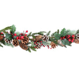 Gisela Graham 190cm Fir, Red Berries & Snowy Pinecones Garland