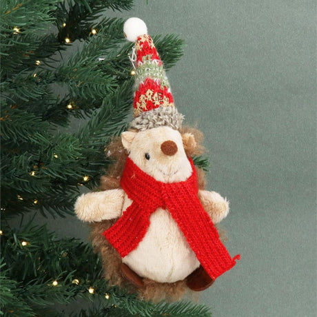 Gisela Graham 20cm Fabric Hedgehog with Hat & Scarf Decoration