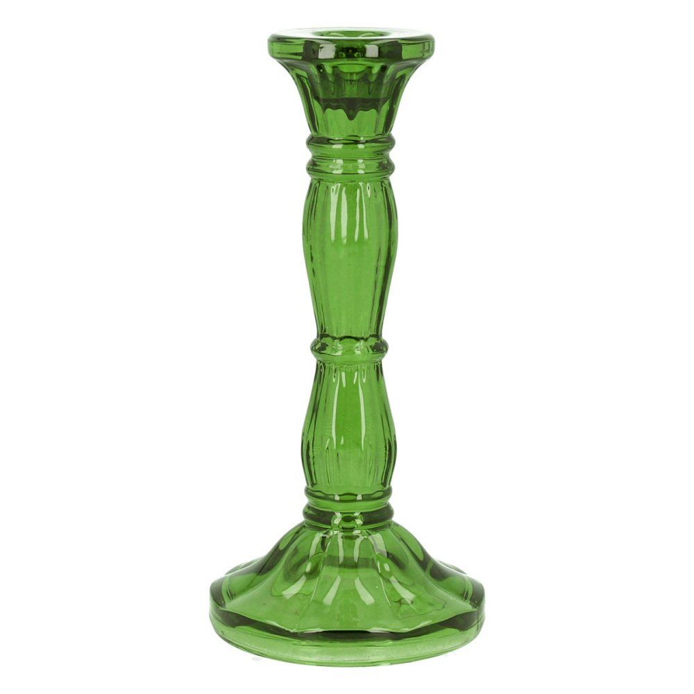 Gisela Graham 20cm Green Glass Moulded Candlestick