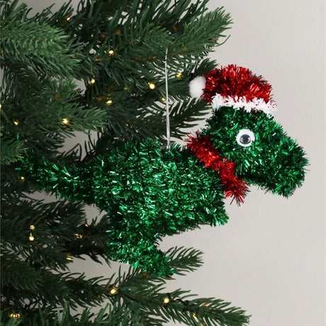 Gisela Graham 22cm Tinsel T-Rex Hanging Decoration - Green