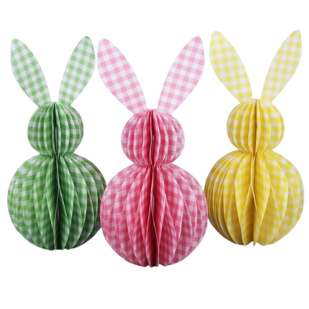 Gisela Graham 23cm Paper Honeycomb Gingham Bunnies (Choice of 3)